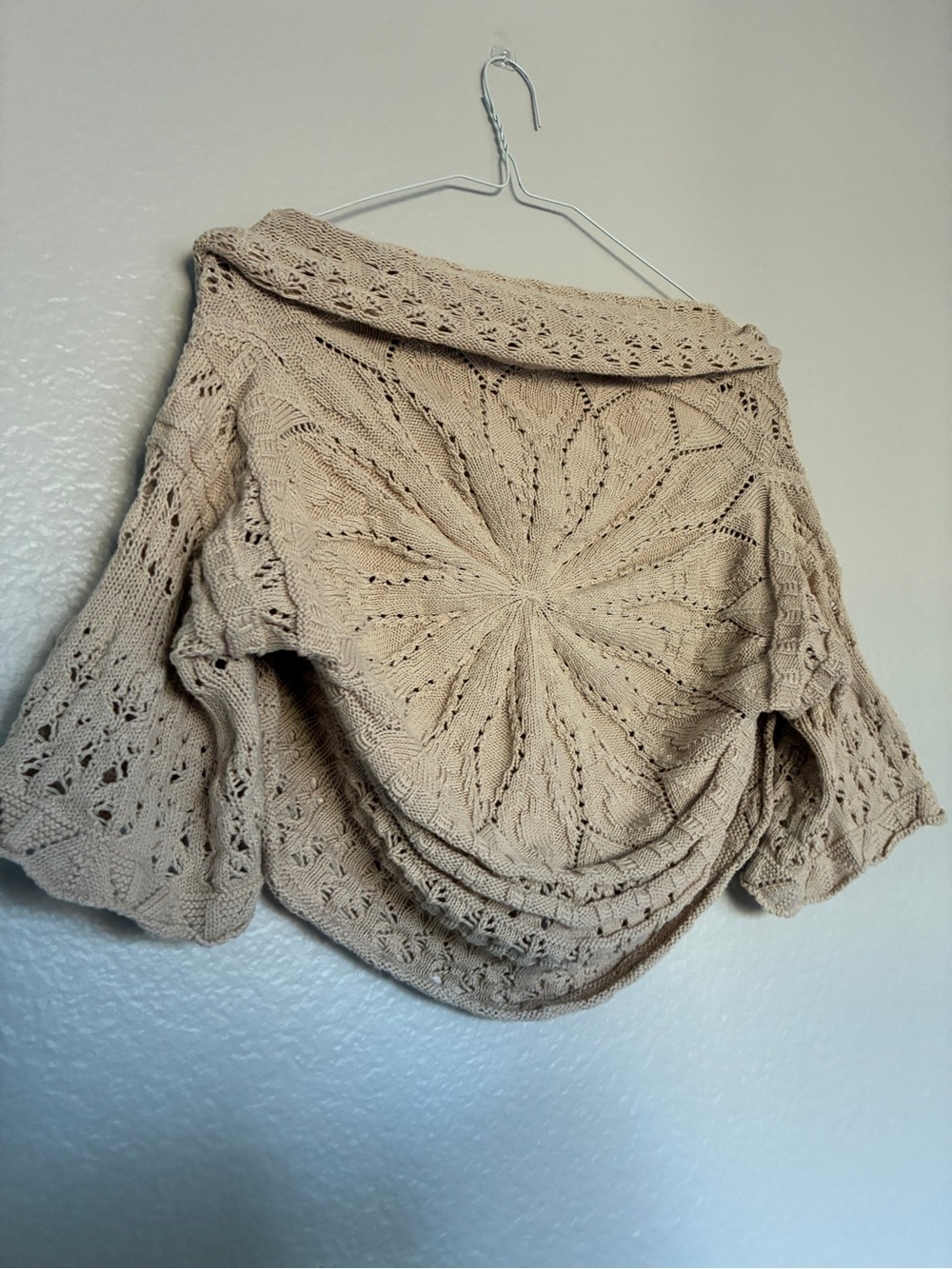 Lia Molly Tan Crochet Open-Front Women's Sweater Shrug 100% Cotton Festival Y2K - Picture 3 of 7